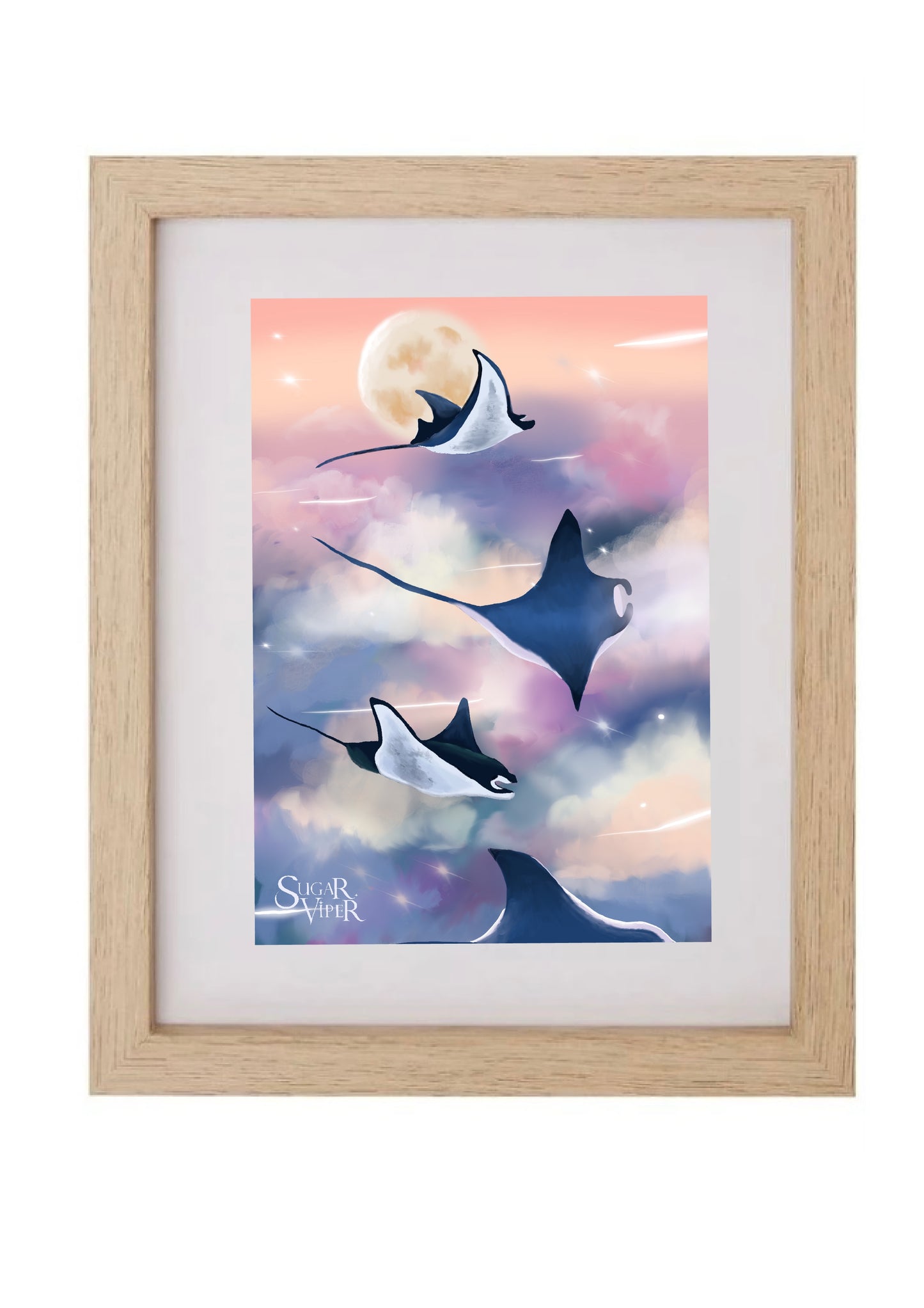 Manta Rays in the Moonlight Print